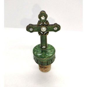 Vintage Cross Enamel Cork Wine Stopper jewels pearls